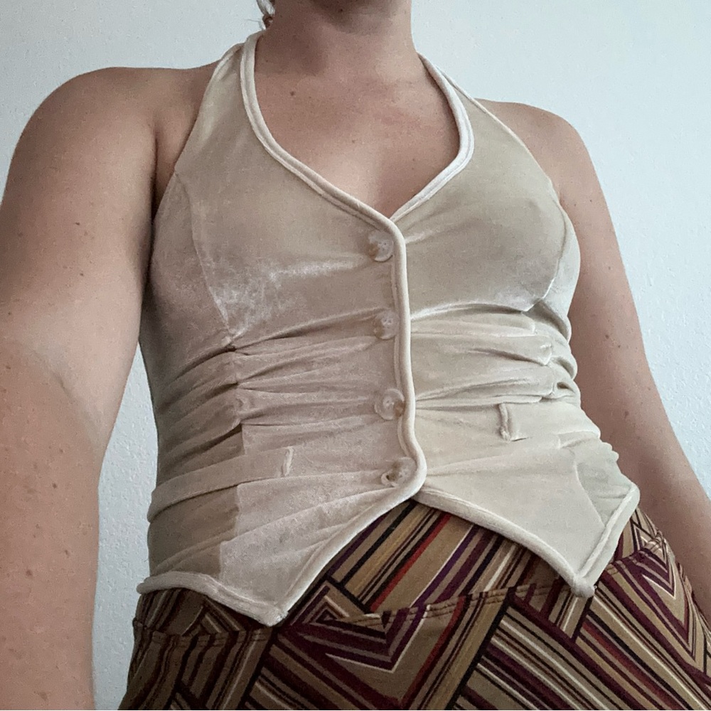 Cider Button Up Beige Halter Waistcoat